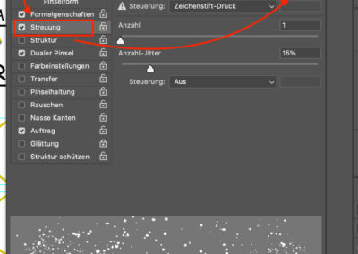 Pinseleinstellung: Streuung
