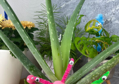 DIY Blumenmonster pink abstehende Augen mit anderen