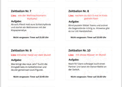 Aufgabenkarten für Zeitluftballons an Silvesterabend mit Kindern