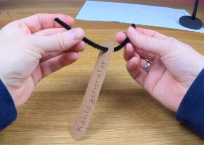 Schwarzen Pfeifenputzer durch Loch im Schild ziehen zur Befestigung